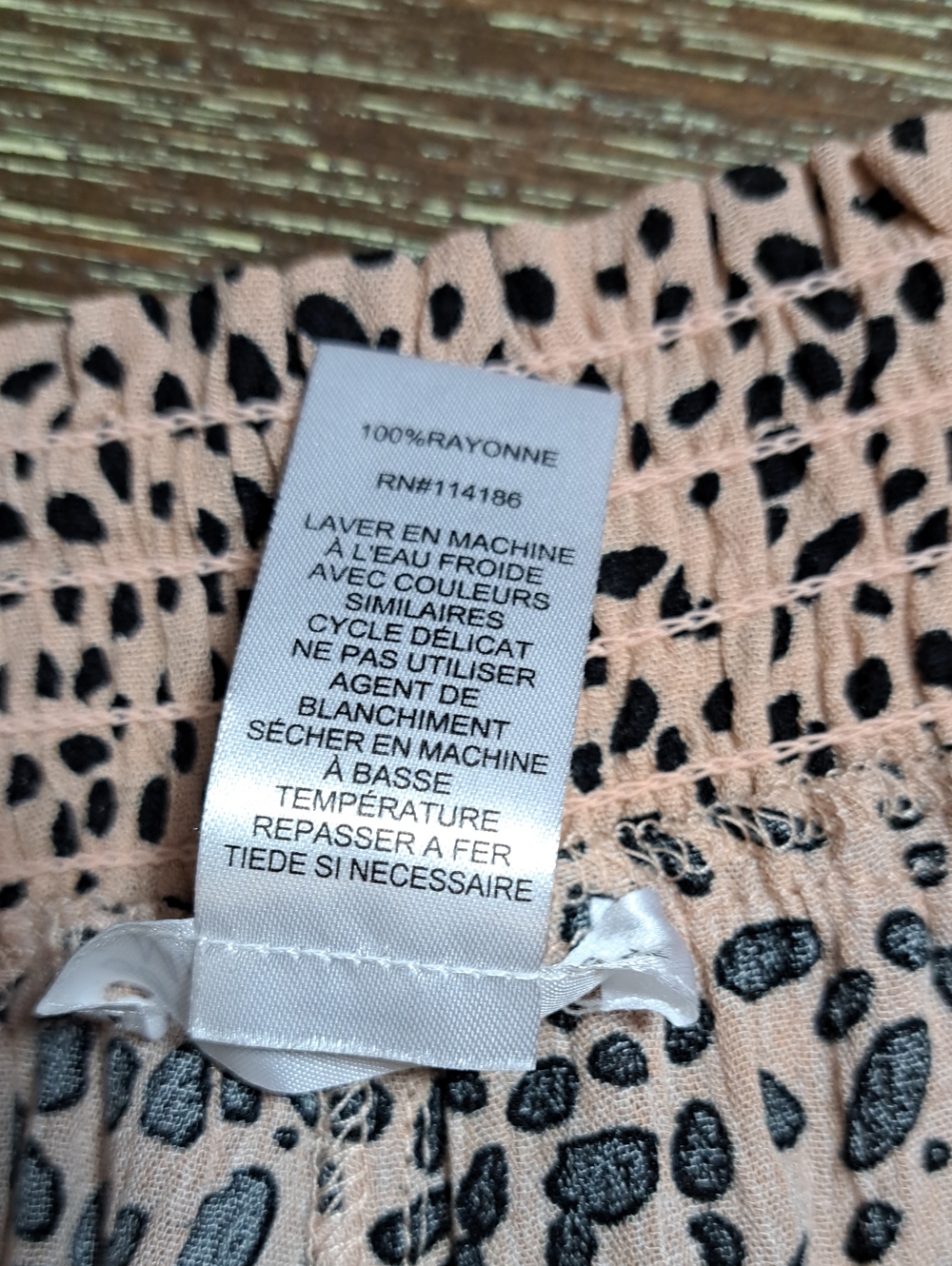 89th & Madison Pants Peachy Beige Black Leopard Print Smock Waist Wide Leg Large - Picture 7 of 11